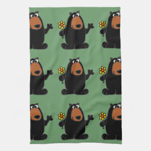 Linge De Cuisine Ours noir mignon avec la bande dessinée de