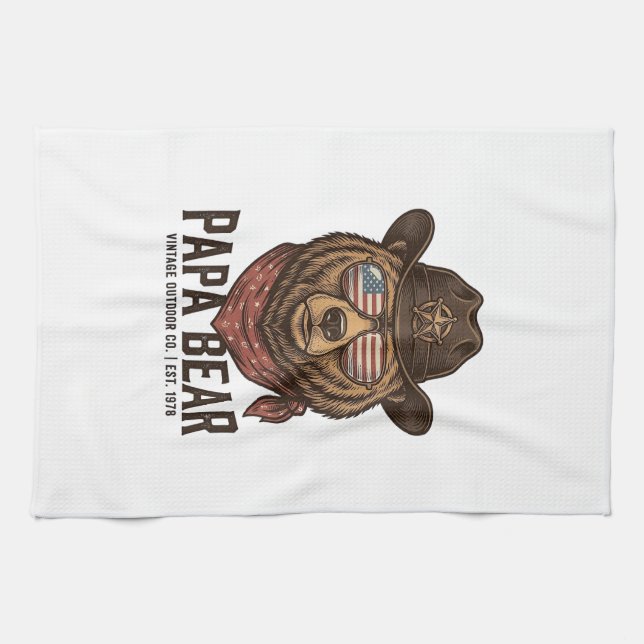 Linge De Cuisine Ours Papa Ours Cowboy Patriotique Vintage Vector D (Horizontal)