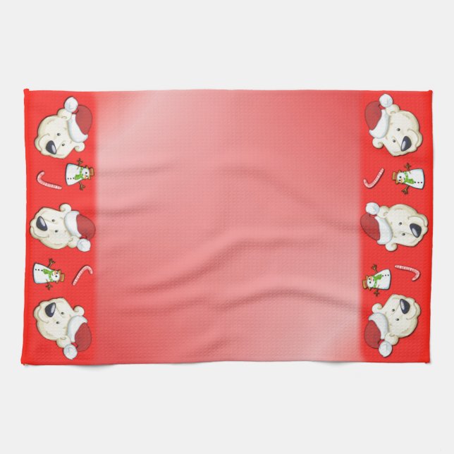 Linge De Cuisine Ours polaire de Noël rouge (Horizontal)