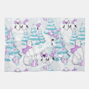 Linge De Cuisine Ours polaire mignon aquarelle et amis manchots