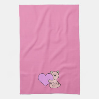 Linge De Cuisine Ours rose mignon de Saint-Valentin avec le coeur