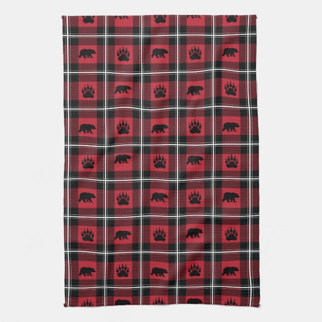 Linge De Cuisine Ours rouge noir et blanc sauvage et flanelle paw p (Vertical)