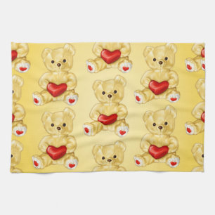 Linge De Cuisine Ours Teddy Mignonne Avec Motif Coeur Jaune Pour Fi