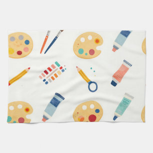 Linge De Cuisine Outils de peinture d'artiste Motif Mignon Aquarell