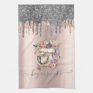Linge De Cuisine Pailleté Argent Chic Gouttes Florales Mélangeuse R