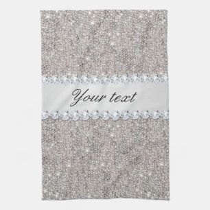 Linge De Cuisine Paillettes et diamants argentés de Faux