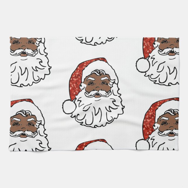 Linge De Cuisine paillettes noir santa claus (Horizontal)