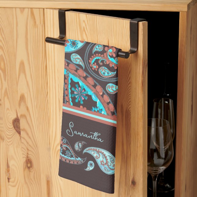 Linge De Cuisine Paisley Bleu Sarcelle (Pliage en tiers)