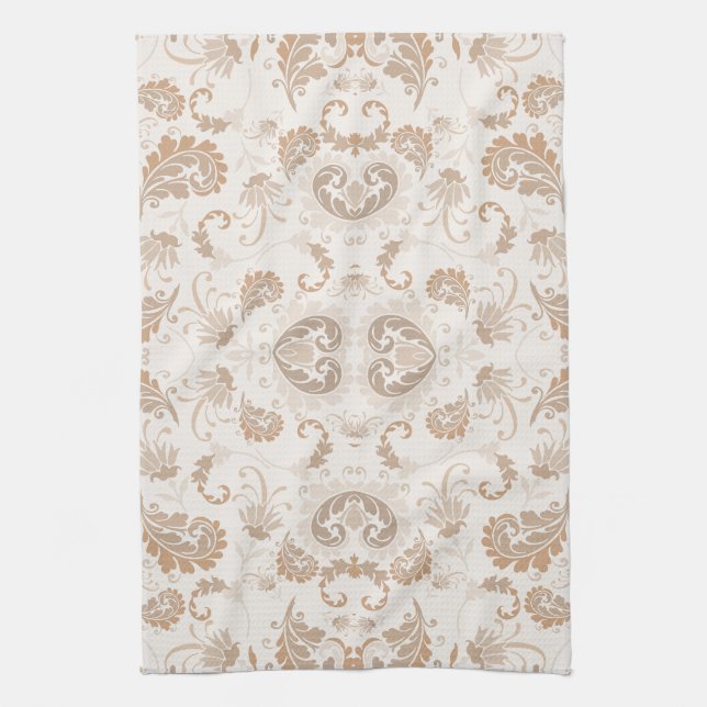 Linge De Cuisine Paisley en beige esthétique moderne Tan Brown (Vertical)