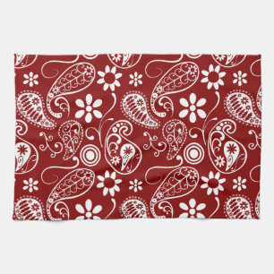 Linge De Cuisine Paisley rouge foncé; Floral