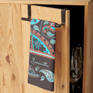 Linge De Cuisine Paisley Turquoise bleu