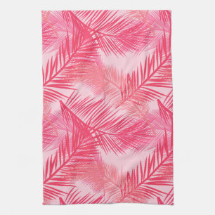Linge De Cuisine Palm Leaf Print, Fuchsia, Coral et Pastel Pink