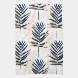 Linge De Cuisine Palmier bleu moderne Feuille Gold Strots Blanc Des