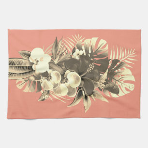 Linge De Cuisine Palmier d'orchidée tropicale feuille pêche à la fl