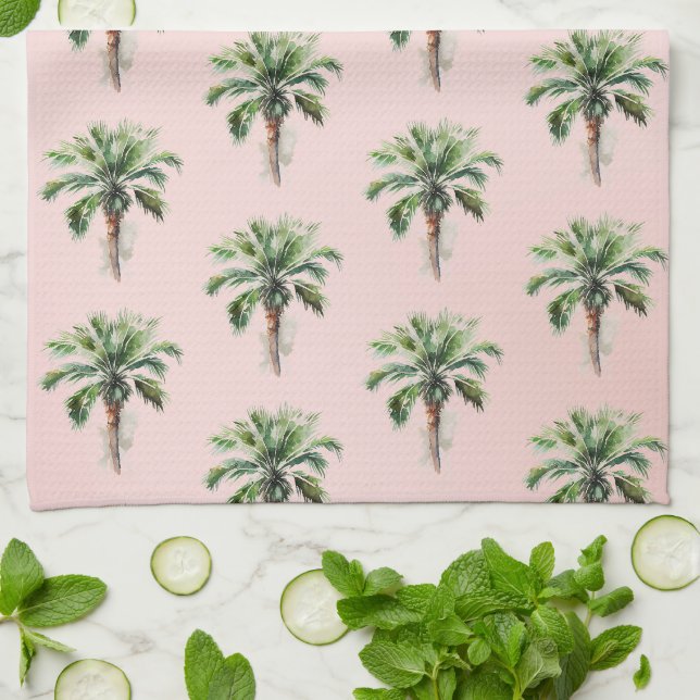 Linge De Cuisine Palmier Tropical Rose-Brut (Plié)