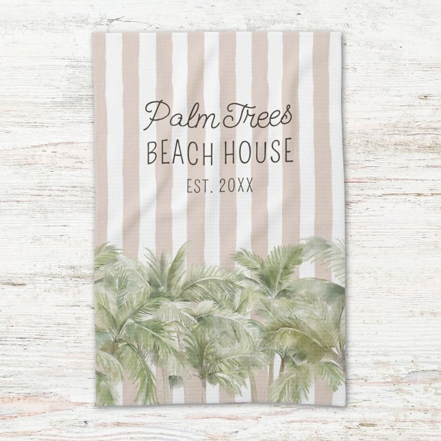 Linge De Cuisine Palmiers tropicaux Beige Stripes Maison de plage (In situ)