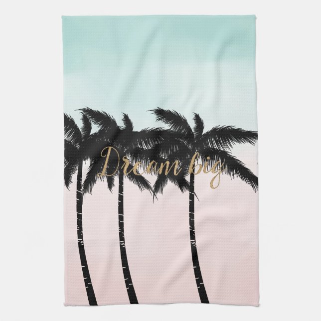 Linge De Cuisine Palmiers tropicaux Pink Mint Ombre rêve d'or grand (Vertical)