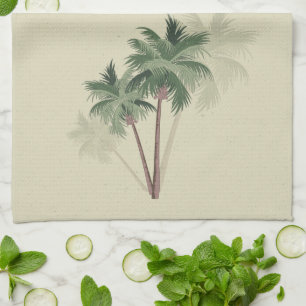 Linge De Cuisine Palmiers Vintages tropicaux sur vert pâle
