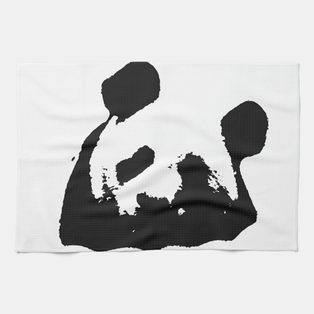 Linge De Cuisine Panda d'art noir blanc (Horizontal)