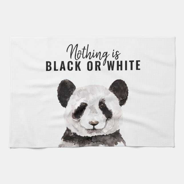 Linge De Cuisine Panda Funky Moderne Noir Et Blanc Avec Citation (Horizontal)