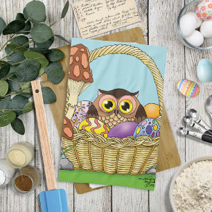 Linge De Cuisine Panier de Pâques Pastel Mignon Hibou Œufs Champign
