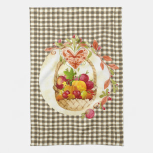 Linge De Cuisine Panier de récolte automnal à carreaux bruns
