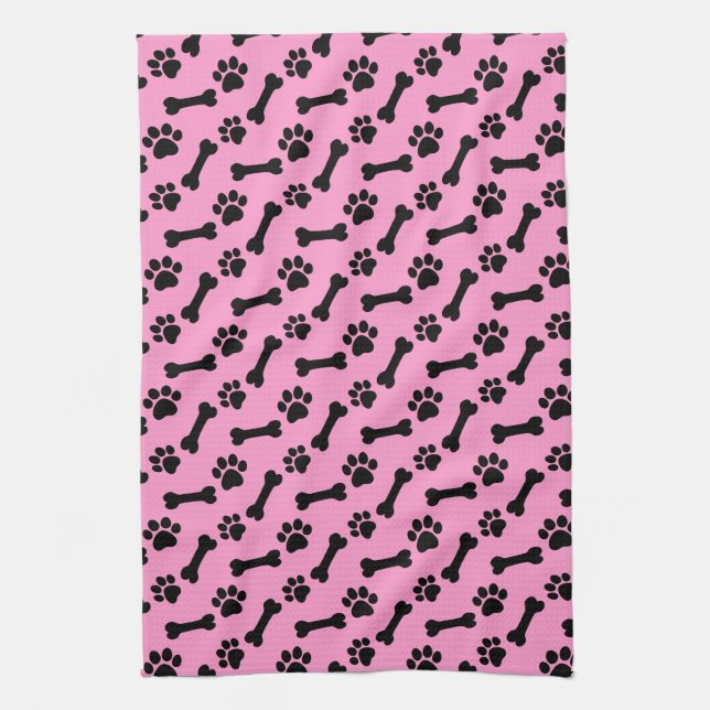 Linge De Cuisine Paniers et os de chien NOIR et ROSE B06 (Vertical)