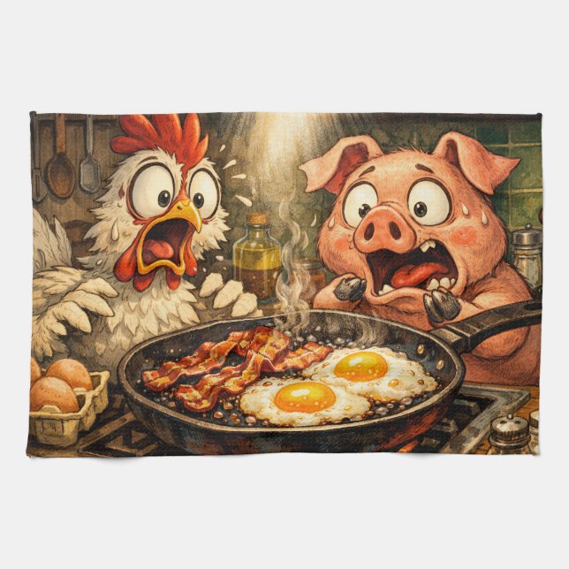 Linge De Cuisine Panique au bacon et aux œufs (Horizontal)