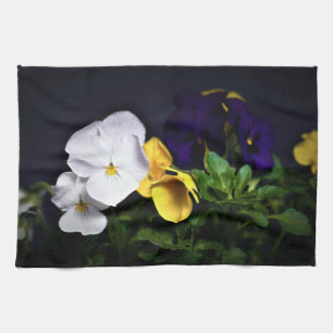 Linge De Cuisine Pansies jaune et violet blanc