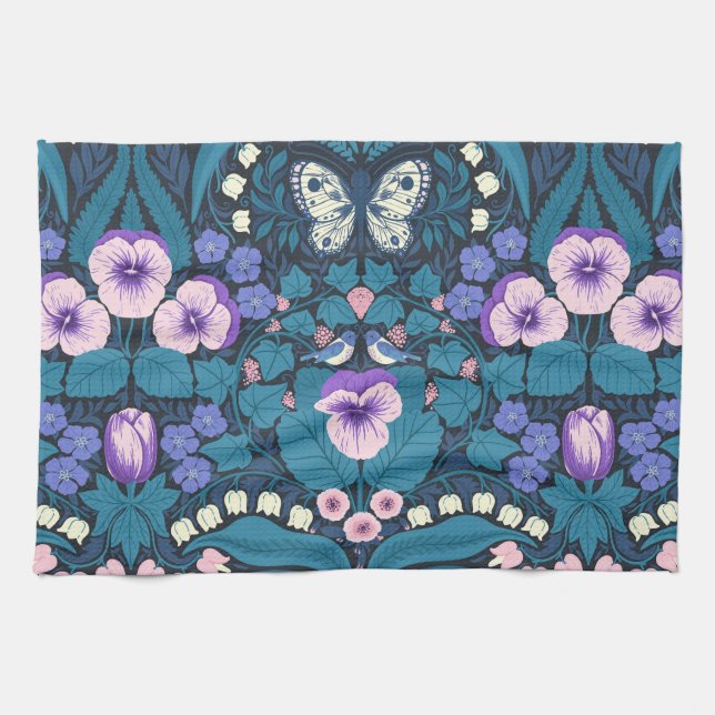 Linge De Cuisine Pansies, oiseaux et papillons (Horizontal)