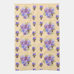 Linge De Cuisine Pansy Floral rayé jaune Shabby Chic