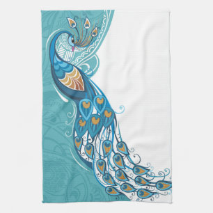 Linge De Cuisine Paon sur l'illustration turquoise