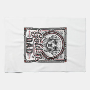 Linge De Cuisine Papa Golden Retriever Dessin de gravure vintage_1