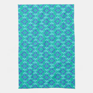 Linge De Cuisine Papier peint Art Déco Motif, Turquoise et Cobalt