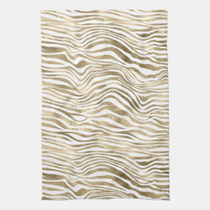 Linge De Cuisine Papier Zèbre blanc or       
