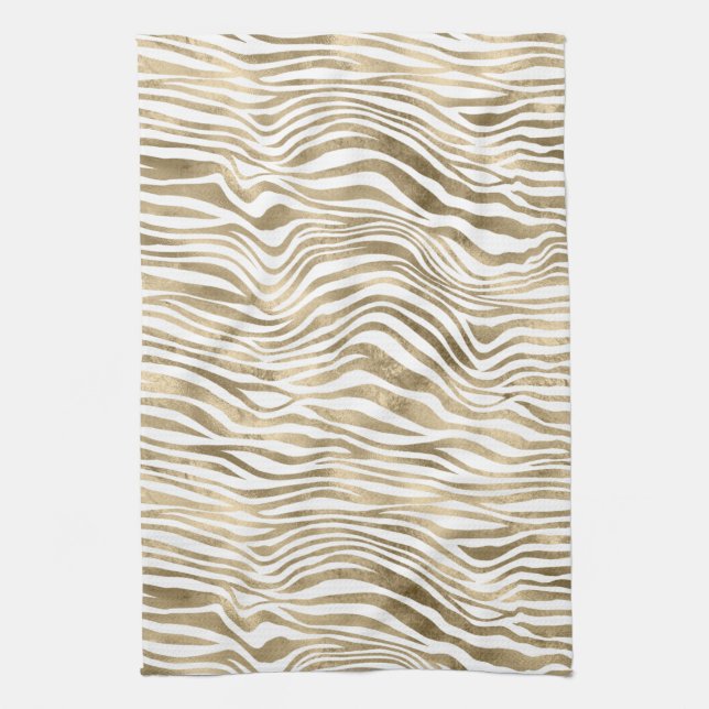 Linge De Cuisine Papier Zèbre blanc or        (Vertical)