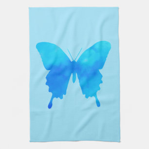 Linge De Cuisine Papillon aquarelle - Nuances de bleu ciel
