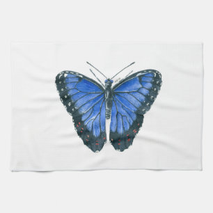 Linge De Cuisine Papillon bleu Morpho aquarelle peinture