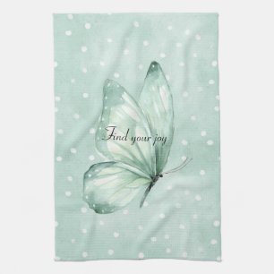 Linge De Cuisine Papillon Croire Points Blancs Menthe