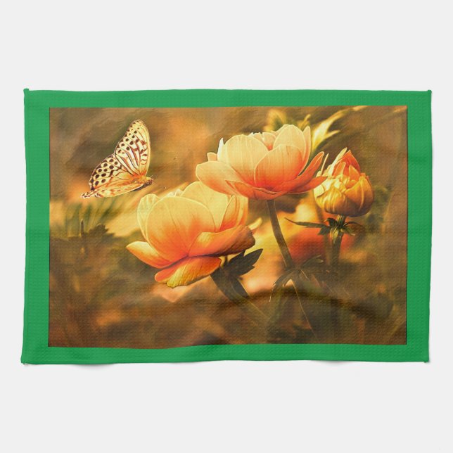 Linge De Cuisine Papillon Et Fleurs (Horizontal)