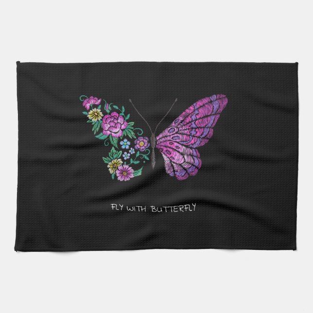 Linge De Cuisine papillon et fleurs florales ailes papillons yout (Horizontal)