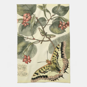 Linge De Cuisine Papillon et libellule avec les fleurs rouges