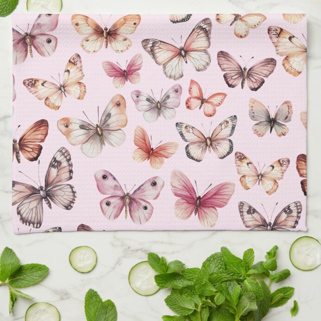 Linge De Cuisine Papillon Motif Aquarelle Élégant Joli Cadeau (Plié)