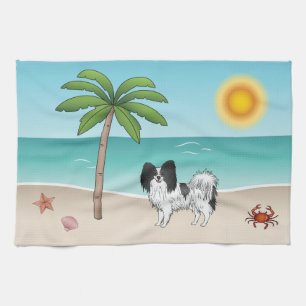 Linge De Cuisine Papillon noir et blanc Chien Plage tropicale d'été