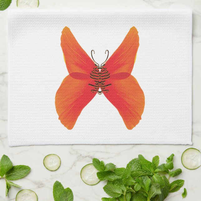 Linge De Cuisine Papillon rouge orange avec votre nom (Plié)