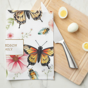 Linge De Cuisine Papillons aquarelle fleurs de vent monogramme nom