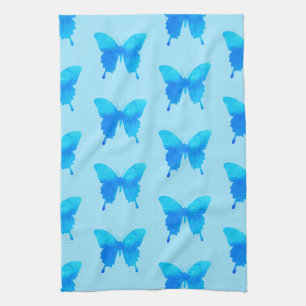 Linge De Cuisine Papillons d'aquarelle - Nuances de bleu ciel