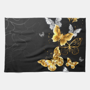 Linge De Cuisine Papillons d'or et de blanc