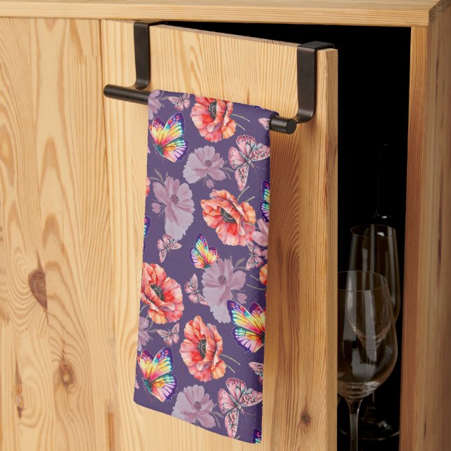 Linge De Cuisine Papillons et fleurs de pavot (Pliage en tiers)