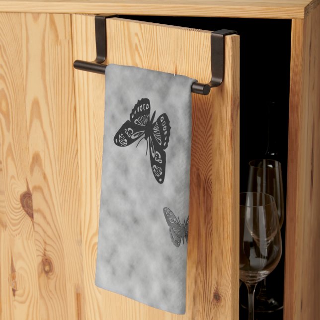 Linge De Cuisine Papillons noirs et blancs (Pliage en tiers)
